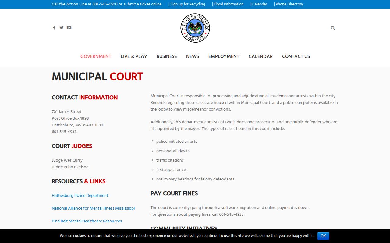 Forrest County court dates at Hattiesburg Municipal Court