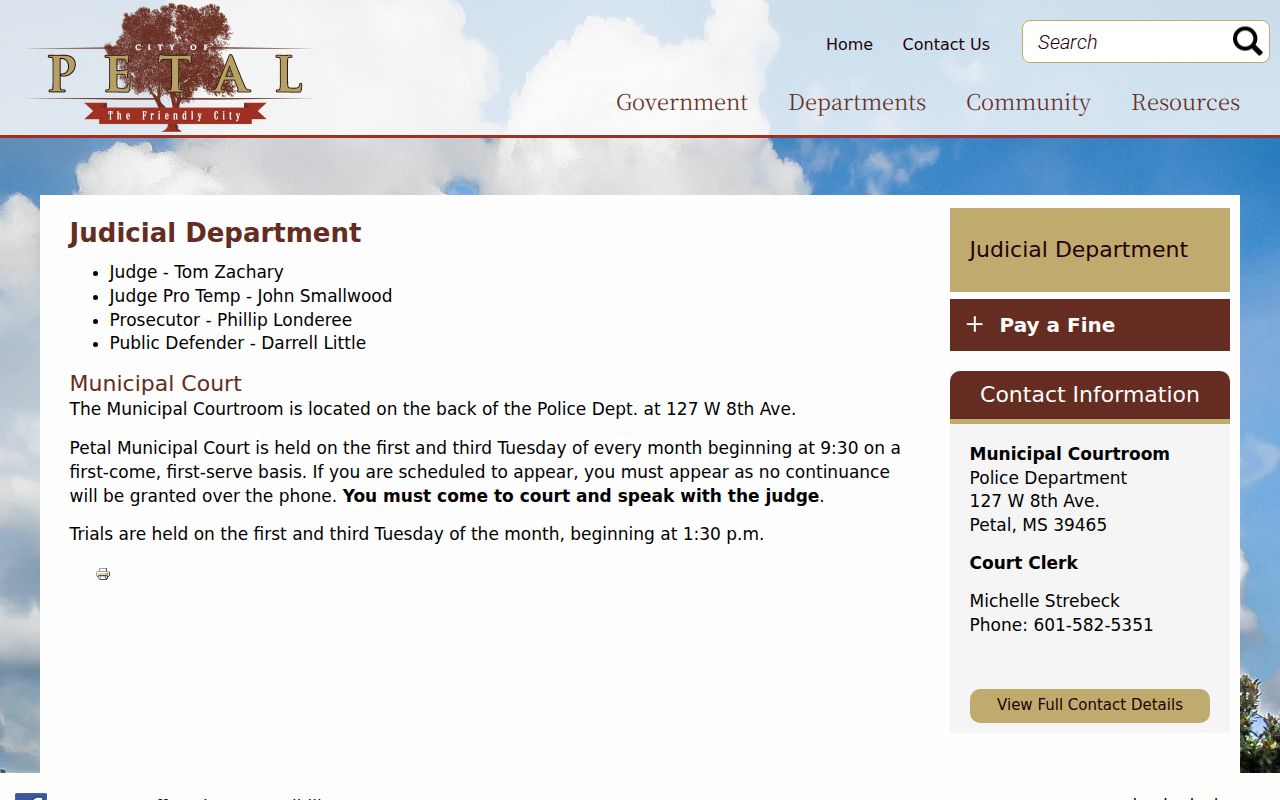 Forrest County court dates Petal Municipal Court calendar
