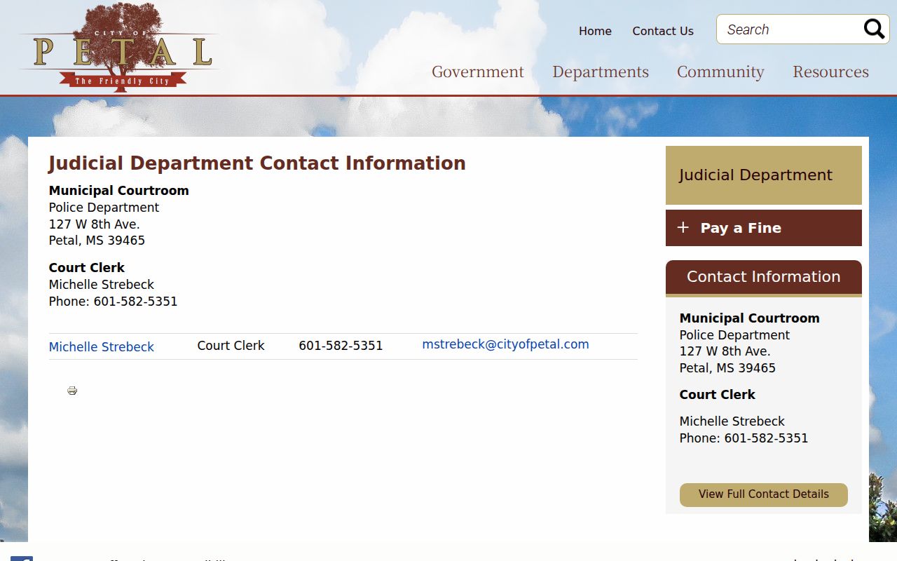 Forrest County court dates Petal Judicial Department contact details