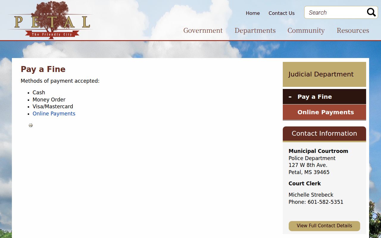 Forrest County court dates Petal payment information