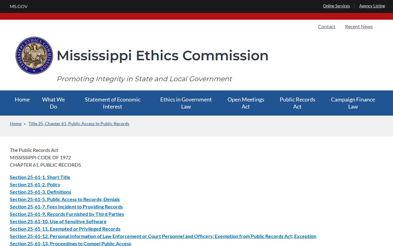 Forrest County court records Mississippi Public Records Act access information