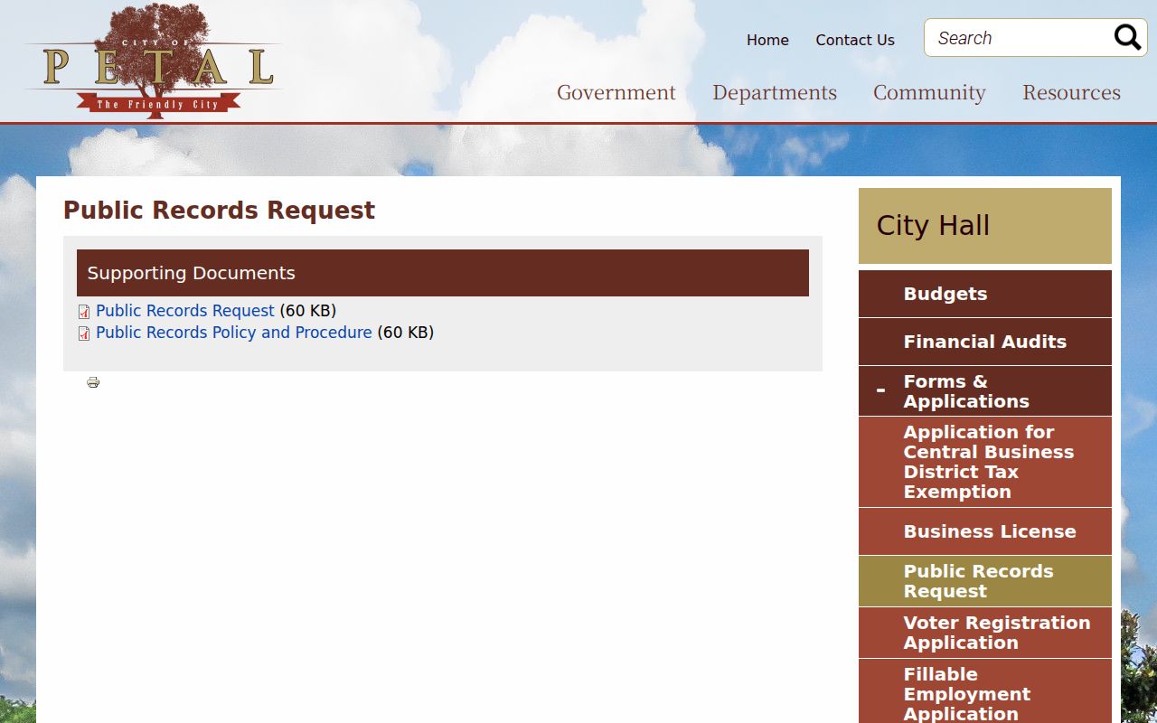 Petal court docket City Hall public records request route